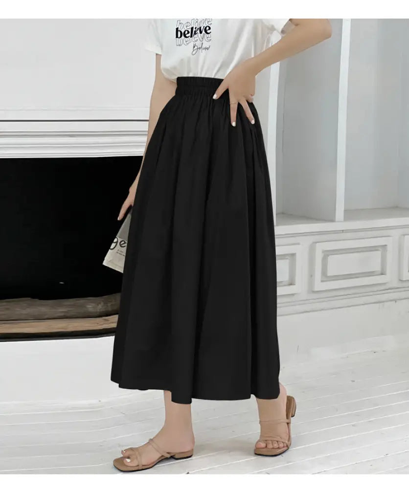 Romantic Cotton Pleated Swing Skirt – same ANTHEM - black / One size