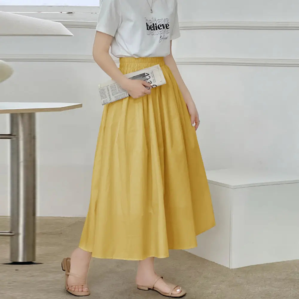 Romantic Cotton Pleated Swing Skirt – same ANTHEM - yellow / One size