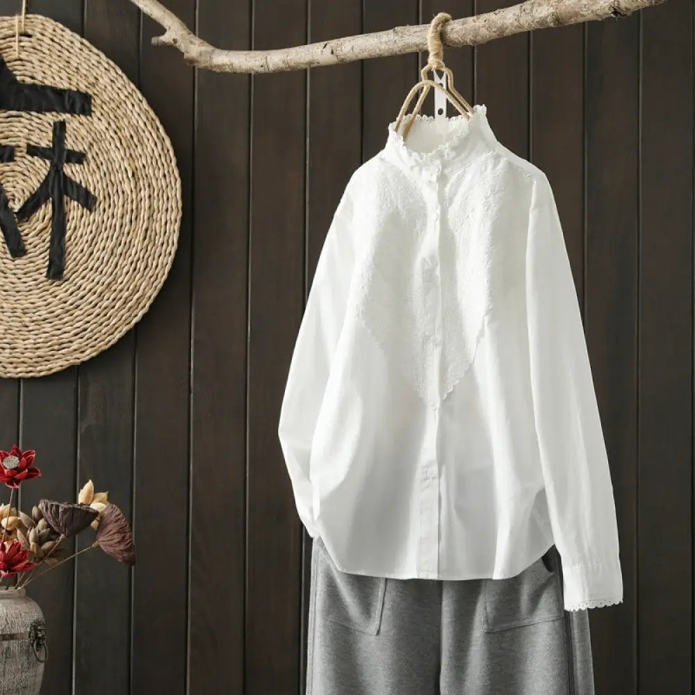 Romantic French White Embroidered Cotton Shirt – Elegant Fairy Dream Top for Lovers & Soulmates | same ANTHEM