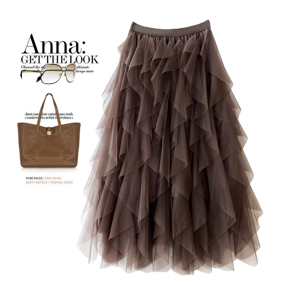 Romantic High-Waist Tulle Skirt – Voluminous Mesh Fairy Skirt with Tassels - Skirt