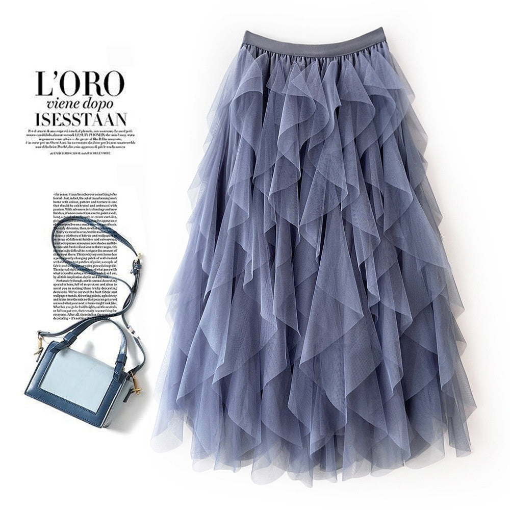 Romantic High-Waist Tulle Skirt – Voluminous Mesh Fairy Skirt with Tassels - Skirt