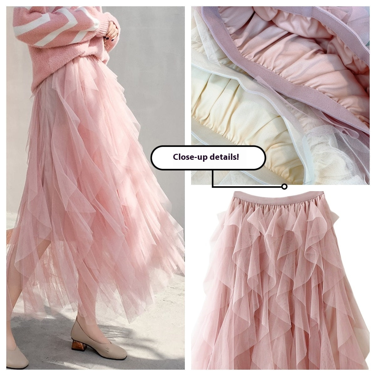 Romantic High-Waist Tulle Skirt – Voluminous Mesh Fairy Skirt with Tassels - Skirt