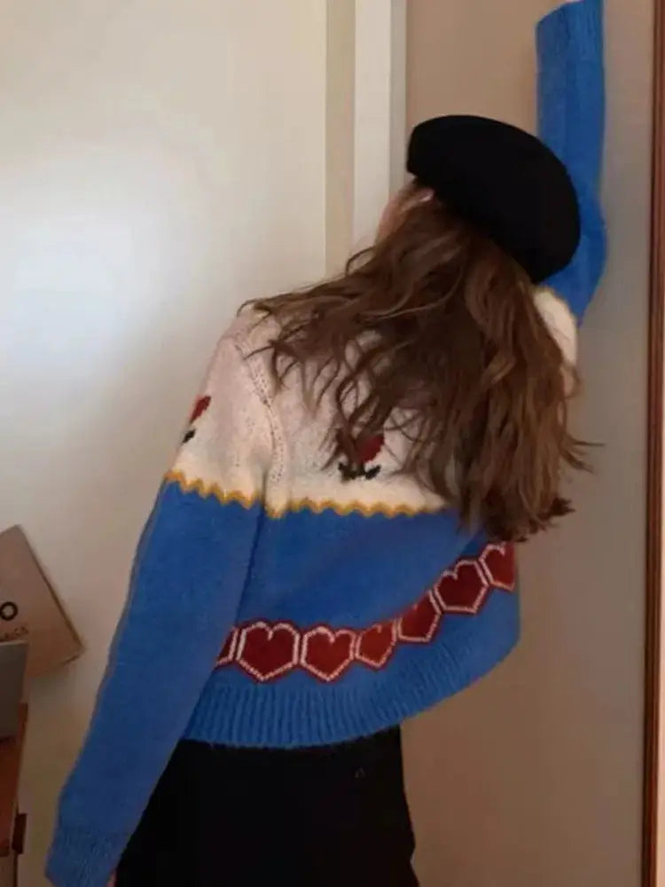 Romantic Jacquard Knit Cardigan – same ANTHEM | Retro Japanese Soulmate Style - Blue / One Size