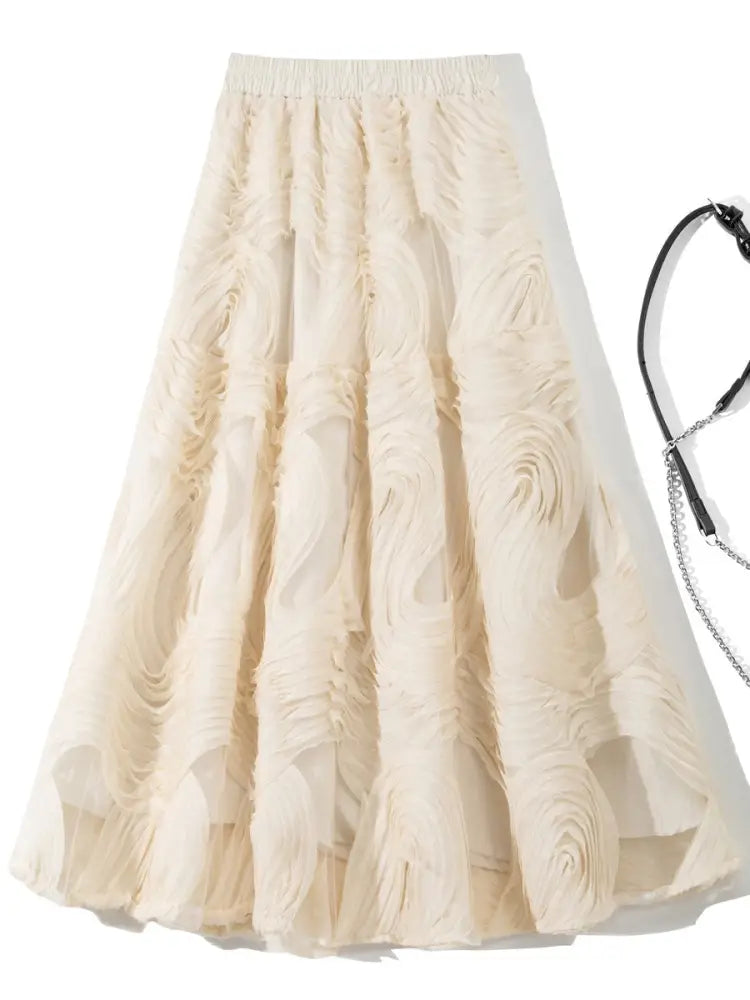 Romantic Mesh Midi Skirt | same ANTHEM. - Off white / S
