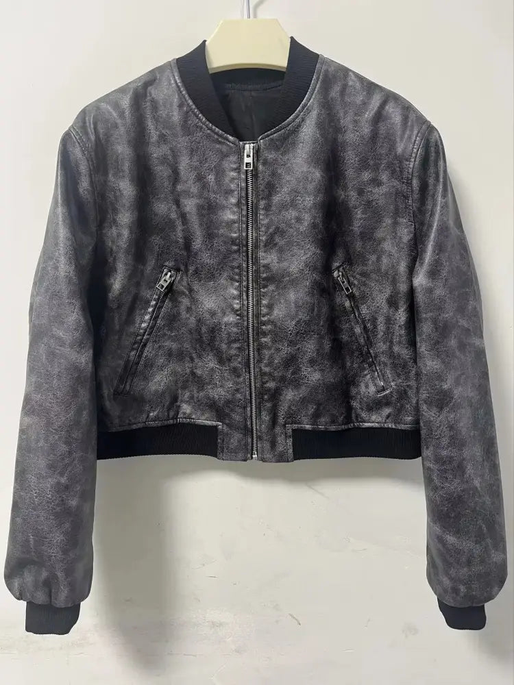 Romantic Pilot Leather Jacket | same ANTHEM - gray / XS