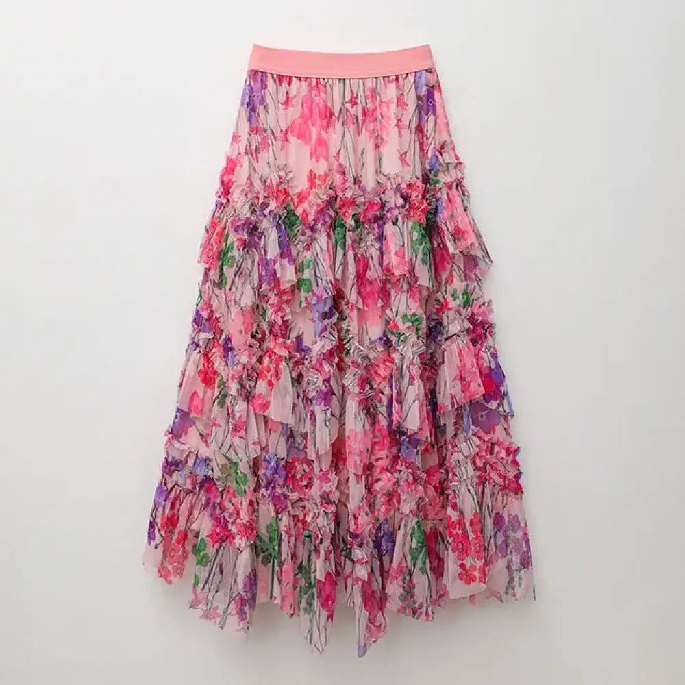 Romantic Printed Lace A-Line Skirt for Women | same ANTHEM - Pink / One Size