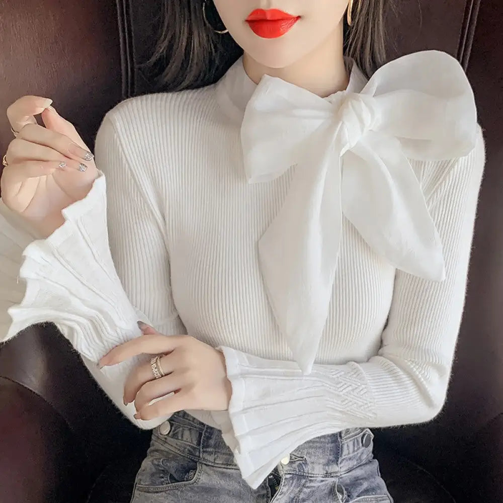 Romantic Ribbon Lace-Up Sweater – Dreamy French Boho Style | same ANTHEM - White / One size fits all