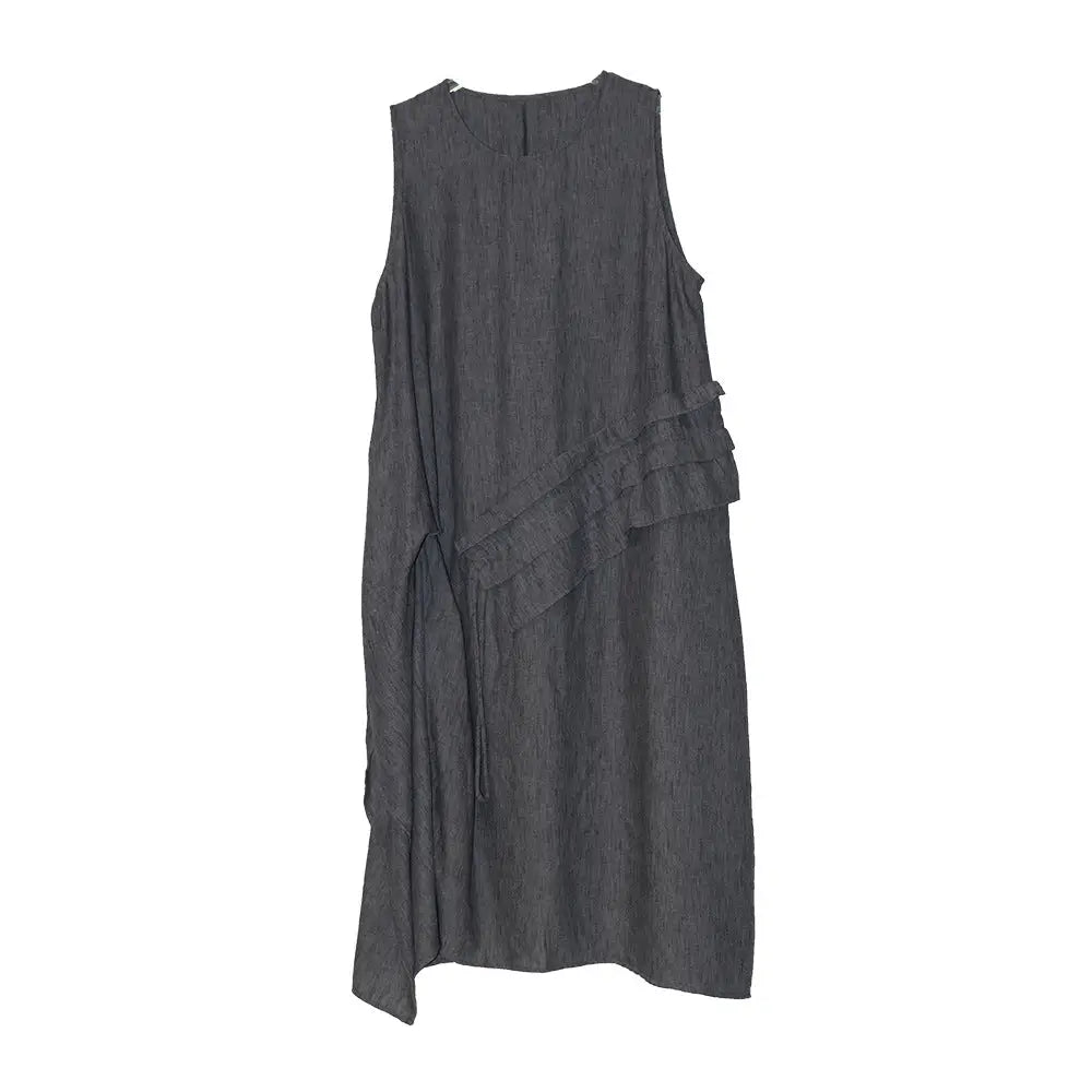 Romantic Sleeveless Drawstring Dress – Dreamy Streetwear Look | same ANTHEM - Gray / One size