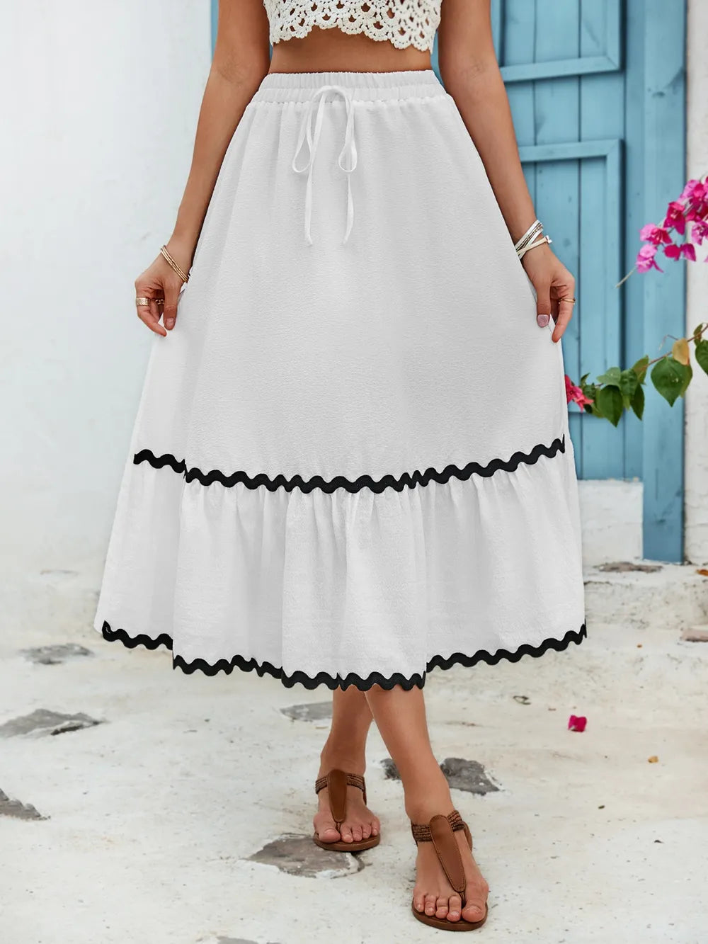 Romantic Tied Contrast Trim High Waist Skirt – French Dreamy Boho Chic | same ANTHEM