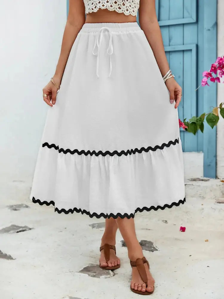 Romantic Tied Contrast Trim High Waist Skirt – French Dreamy Boho Chic | same ANTHEM