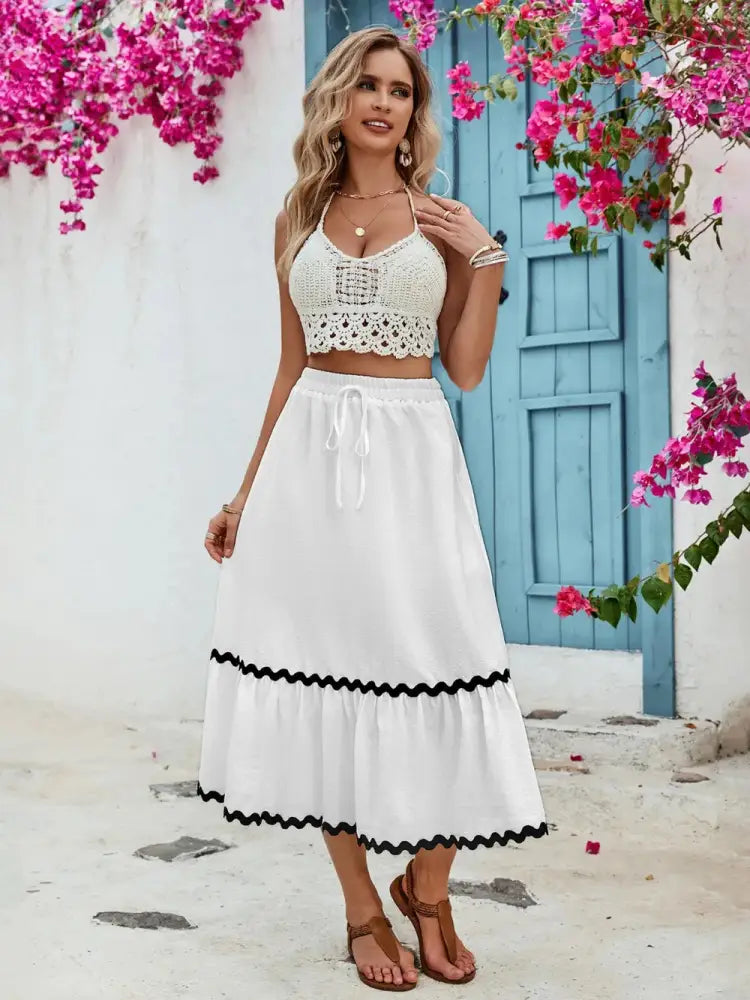 Romantic Tied Contrast Trim High Waist Skirt – French Dreamy Boho Chic | same ANTHEM
