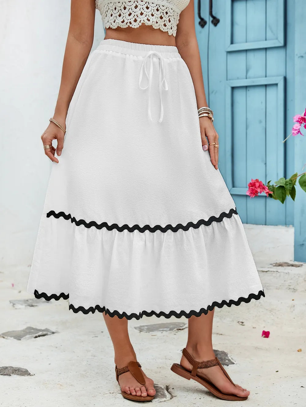 Romantic Tied Contrast Trim High Waist Skirt – French Dreamy Boho Chic | same ANTHEM