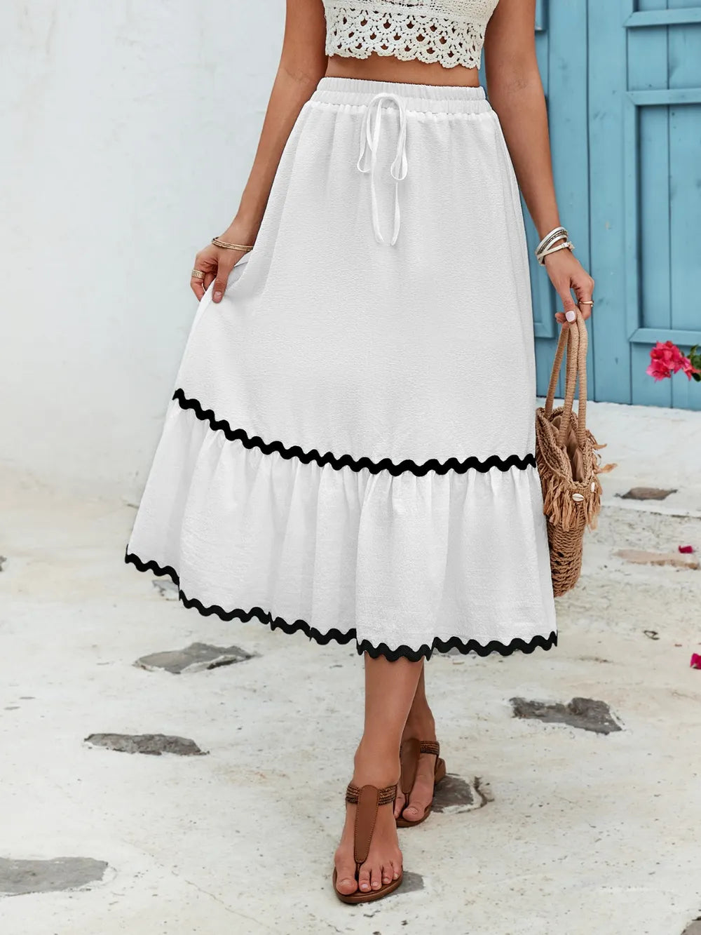 Romantic Tied Contrast Trim High Waist Skirt – French Dreamy Boho Chic | same ANTHEM