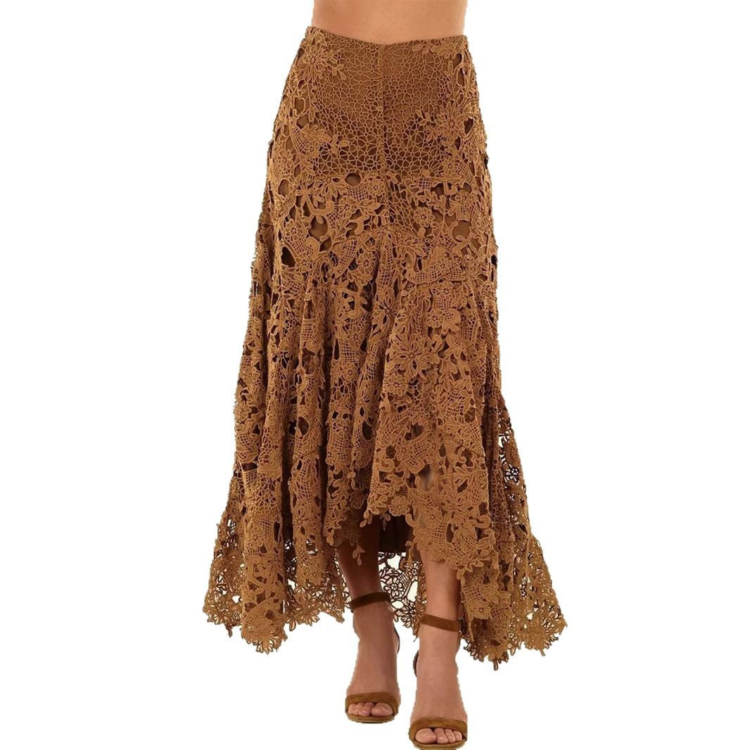 Romantic Vacation Style Lace Beach Skirt – Hollow Soulmate Skirt for Lovers Friends & Dreamy Escapes - Khaki / L - Skirt
