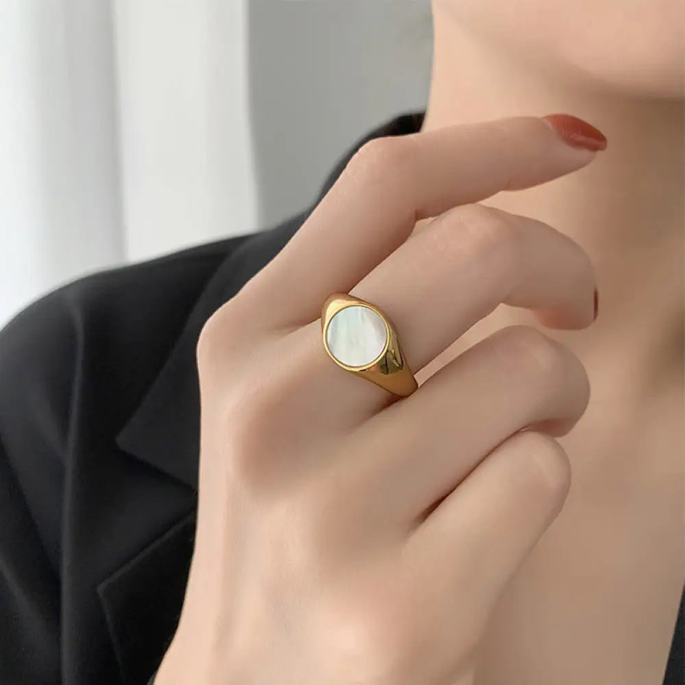 Round Gold Titanium Steel Shell Ring | Soulmate & Best Friend Boho Jewelry | Same Anthem - Jewellery