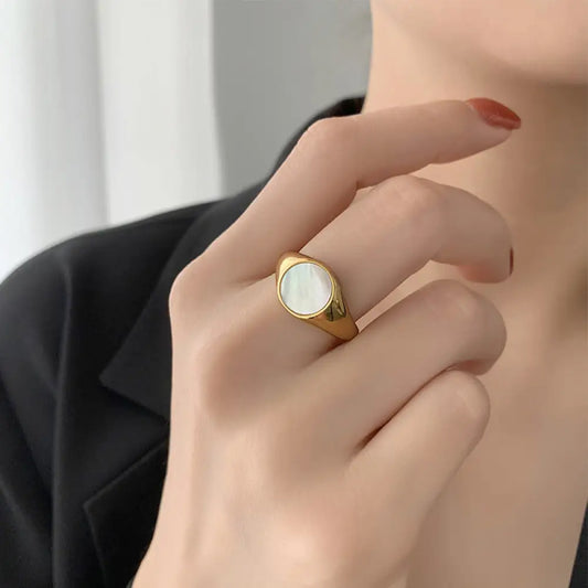 Round Gold Titanium Steel Shell Ring | Soulmate & Best Friend Boho Jewelry | Same Anthem - Jewellery