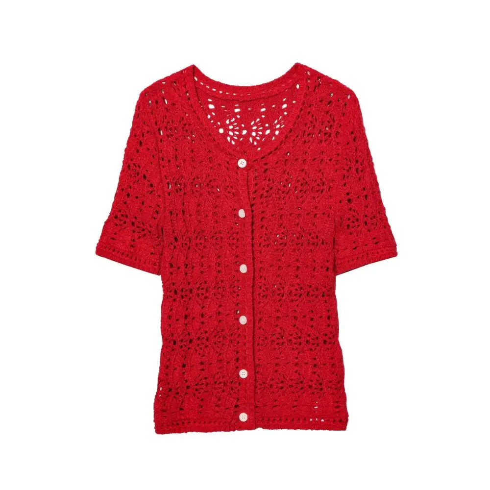 Round Neck Hollow Knitted Cardigan – Dreamy Soulmate Streetwear | same ANTHEM - red / S