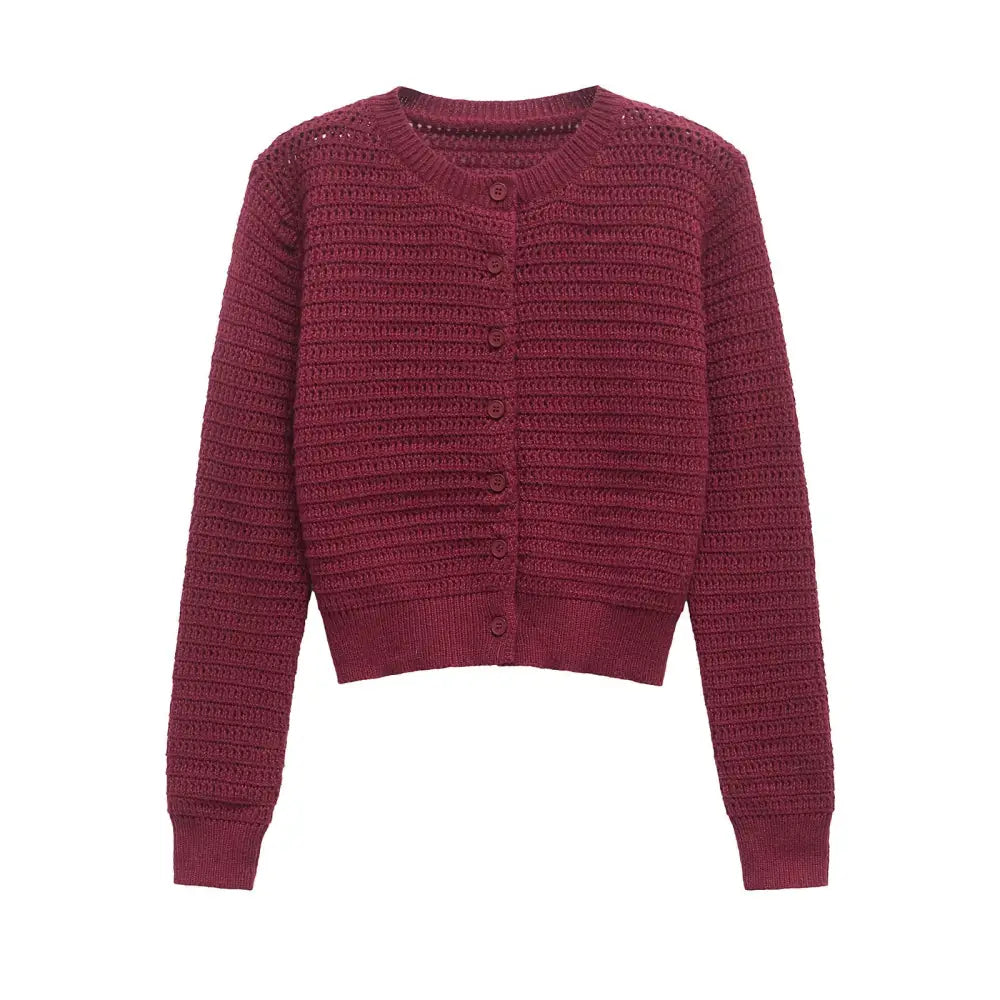 Round Neck Knitted Cardigan – Soulmate Streetwear | same ANTHEM - wine red / S