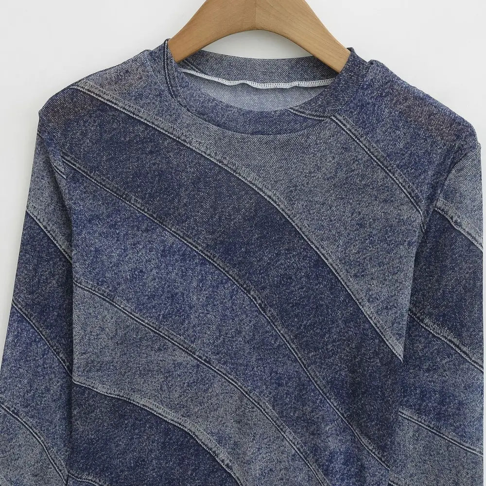 Round Neck Long-Sleeve Printed T-Shirt Women | Loose Streetwear Top | same ANTHEM. - Blue / One Size