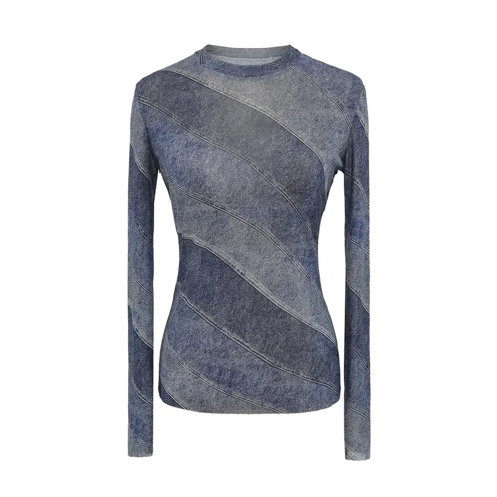 Round Neck Long-Sleeve Printed T-Shirt Women | Loose Streetwear Top | same ANTHEM. - Blue / One Size