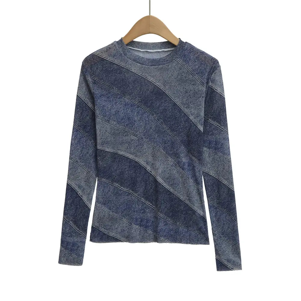 Round Neck Long-Sleeve Printed T-Shirt Women | Loose Streetwear Top | same ANTHEM. - Blue / One Size