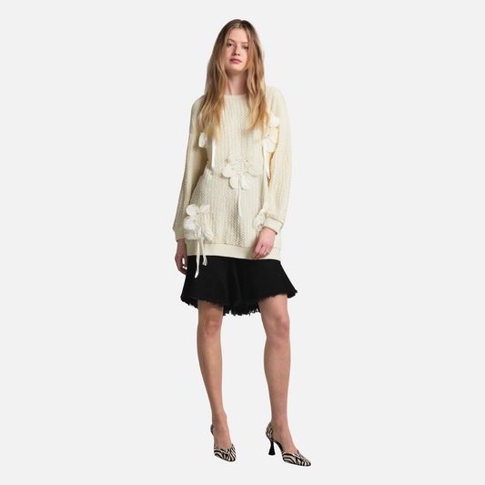 Round Neck T-shirt Skirt with 3D Flower Beads – Cute Chic Streetwear | same ANTHEM