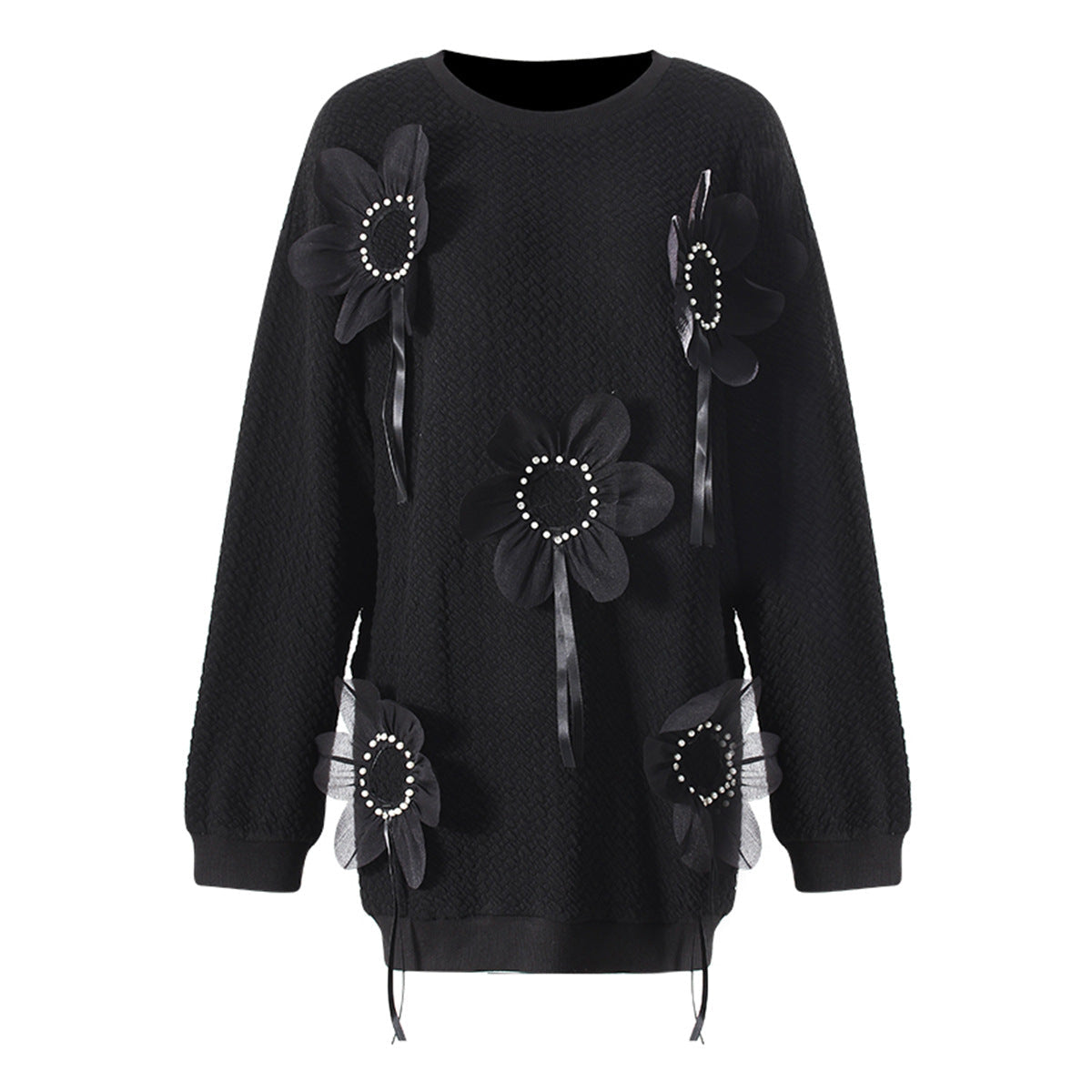 Round Neck T-shirt Skirt with 3D Flower Beads – Cute Chic Streetwear | same ANTHEM - black / S