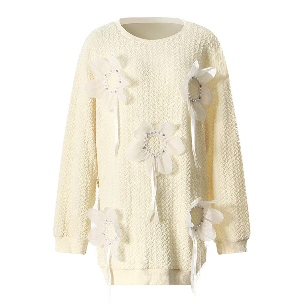 Round Neck T-shirt Skirt with 3D Flower Beads – Cute Chic Streetwear | same ANTHEM - light yellow / S