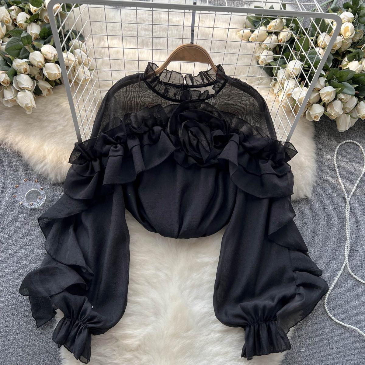 Ruffle Mesh Shirt – Dreamy Boho French Style | same ANTHEM - One size / Black