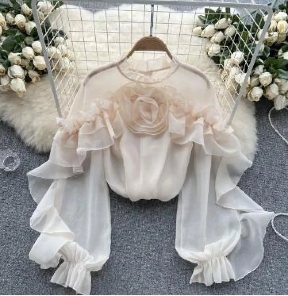 Ruffle Mesh Shirt – Dreamy Boho French Style | same ANTHEM - One size / Apricot