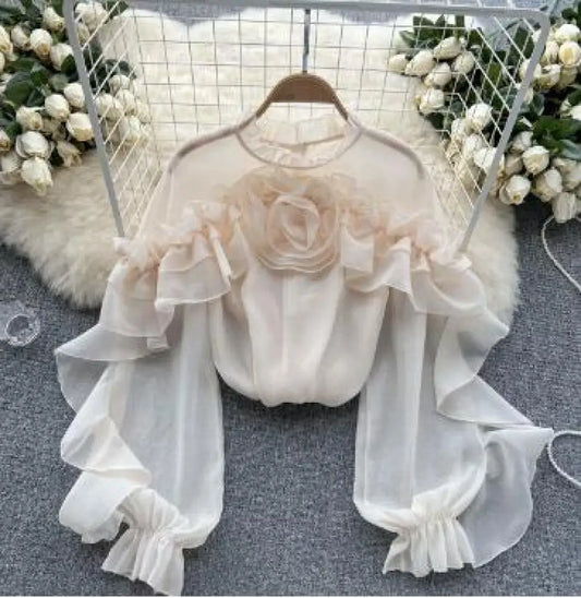 Ruffle Mesh Shirt – Dreamy Boho French Style | same ANTHEM - One size / Apricot