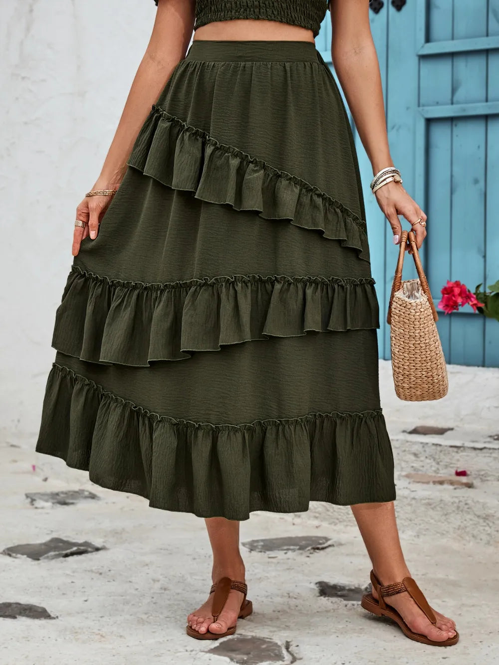 Ruffled Elastic Waist Midi Skirt – Romantic Dreamwear | same ANTHEM