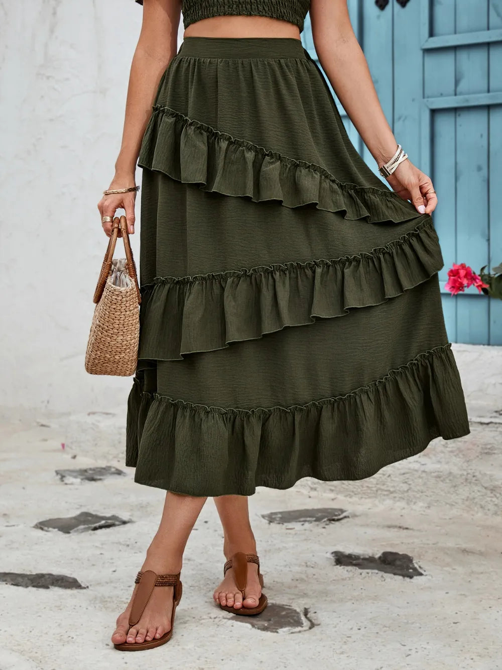 Ruffled Elastic Waist Midi Skirt – Romantic Dreamwear | same ANTHEM