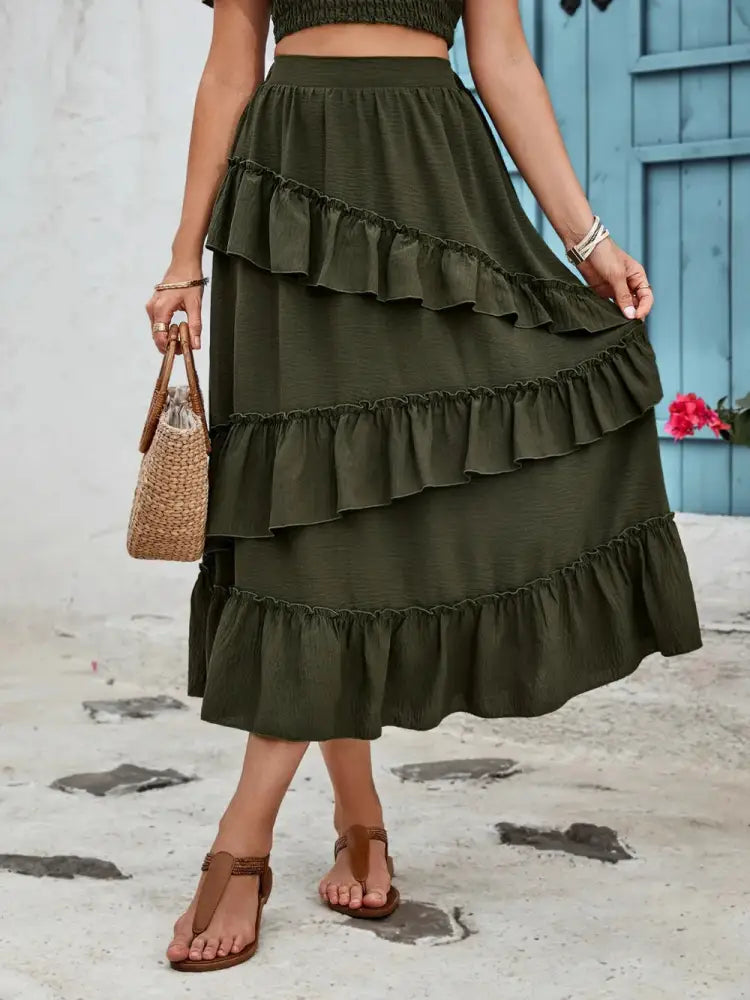 Ruffled Elastic Waist Midi Skirt – Romantic Dreamwear | same ANTHEM