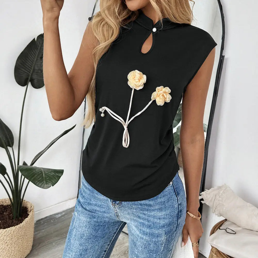 same ANTHEM. 3D Floral Chinese-Inspired Top – Sleeveless Soulmate Streetwear - Black / S