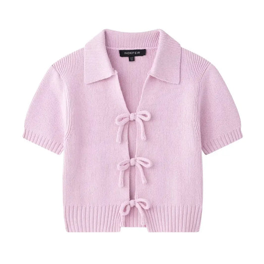 same ANTHEM. Bow Knit Top – Sweet Collar Streetwear for Soulmates & Besties - pink / S