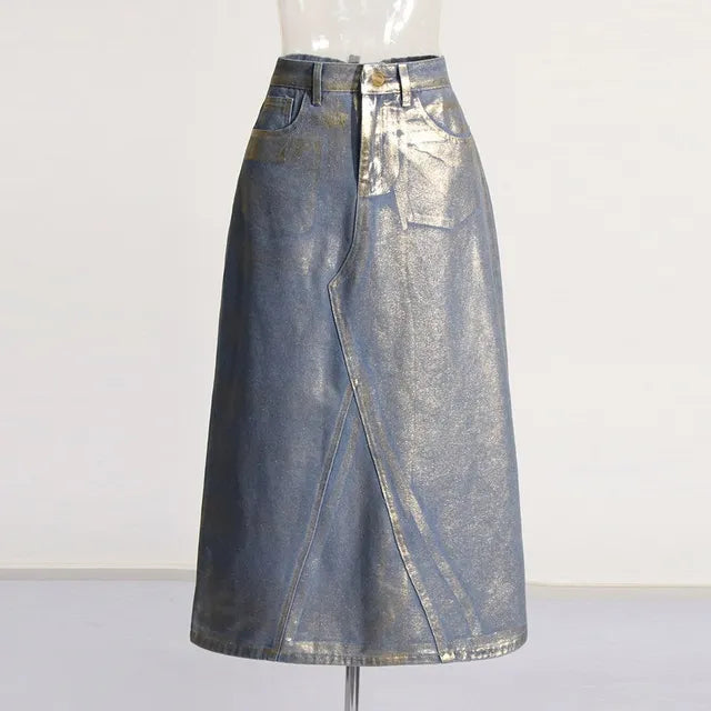 same ANTHEM. Colorblock Denim Skirt – Casual Soulmate Streetwear with Pockets - Blue / S