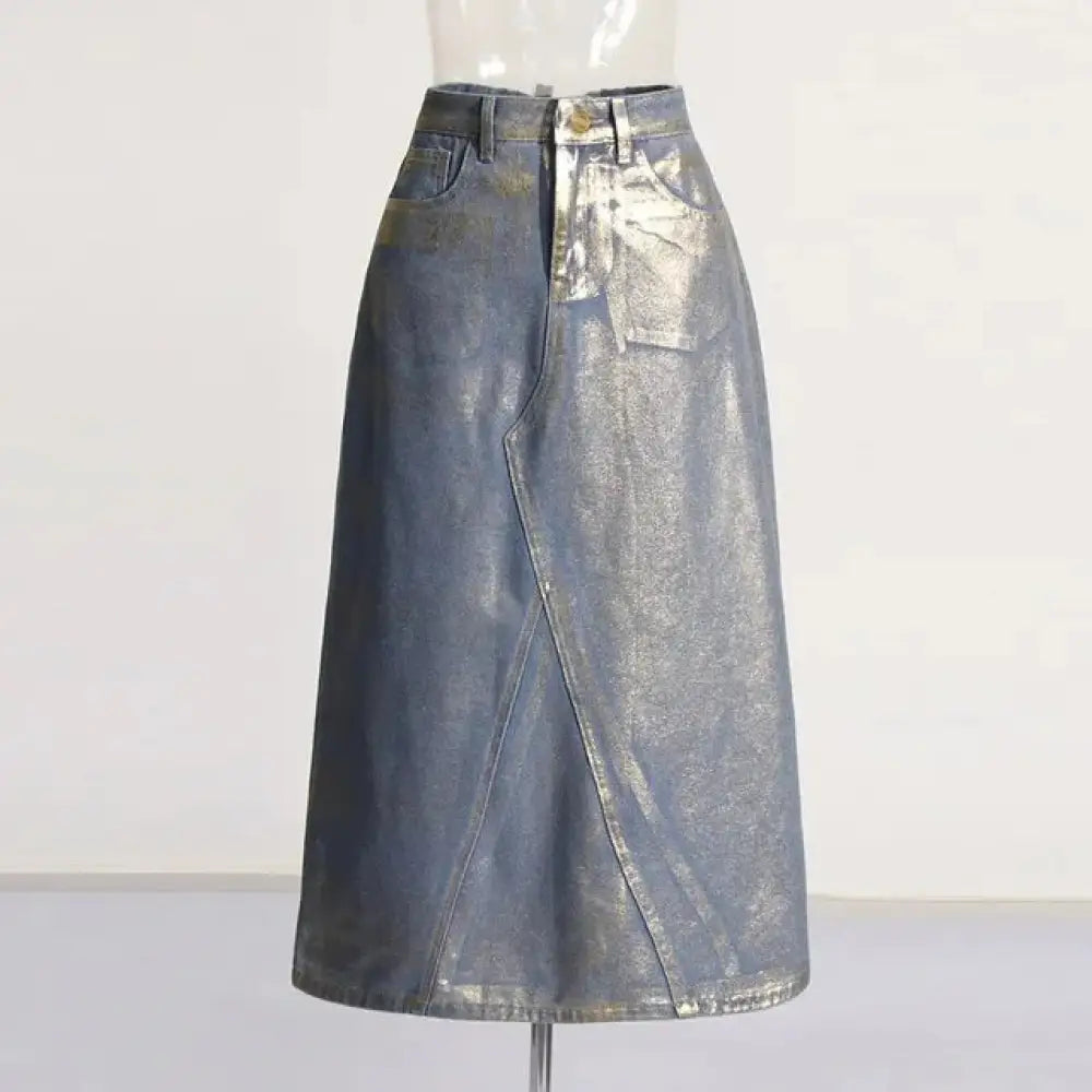 same ANTHEM. Colorblock Denim Skirt – Casual Soulmate Streetwear with Pockets - Blue / S