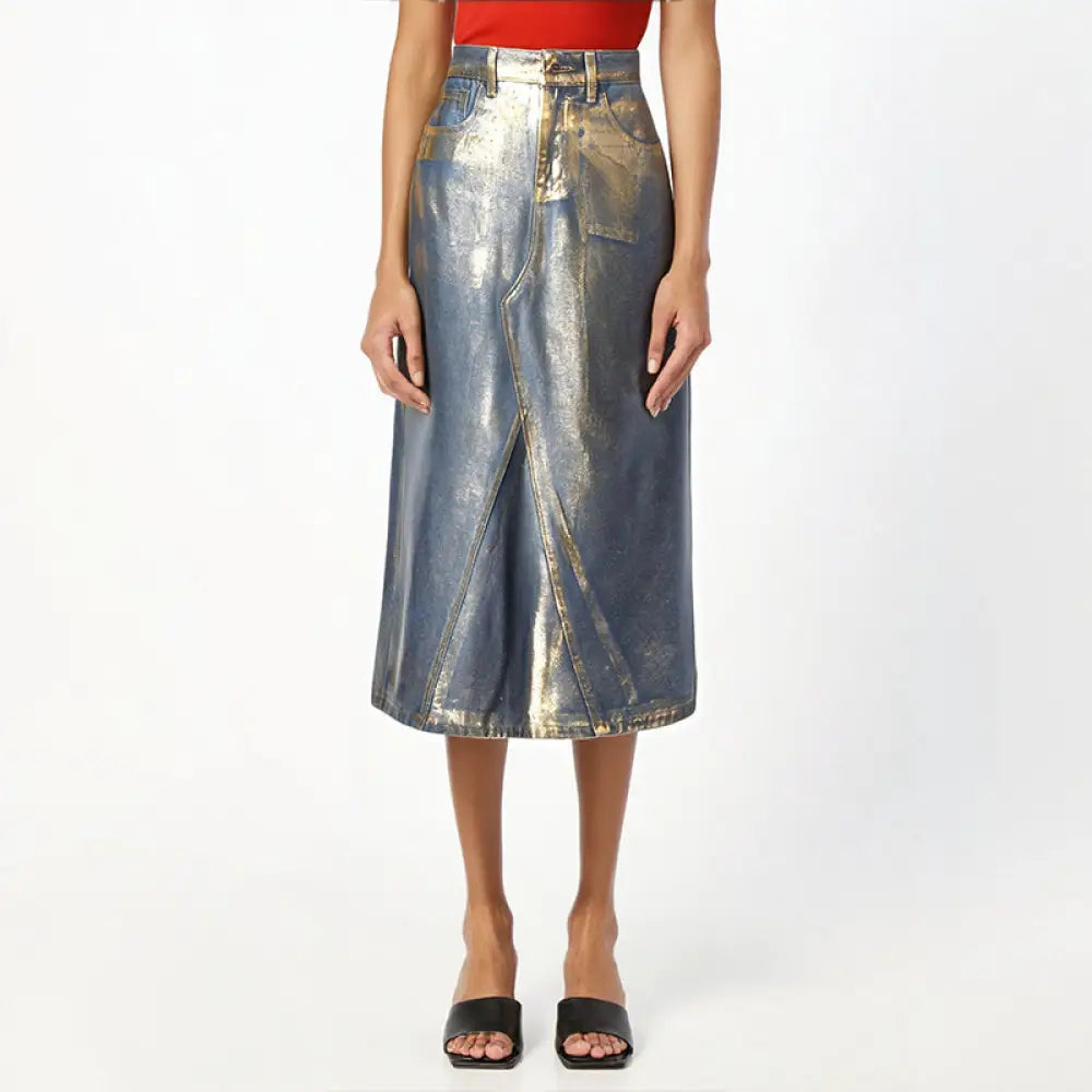 same ANTHEM. Colorblock Denim Skirt – Casual Soulmate Streetwear with Pockets