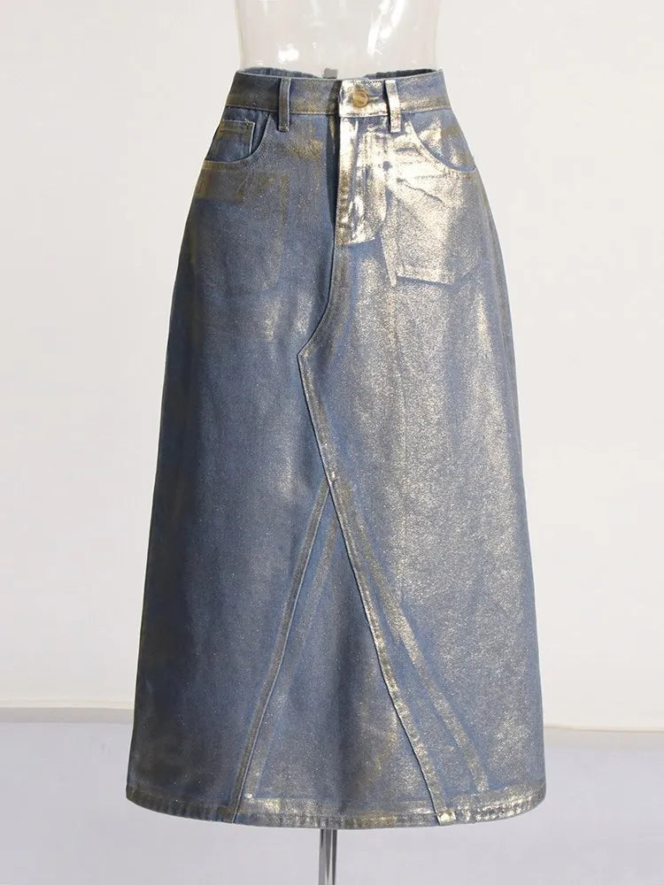 same ANTHEM. Colorblock Denim Skirt – Casual Soulmate Streetwear with Pockets