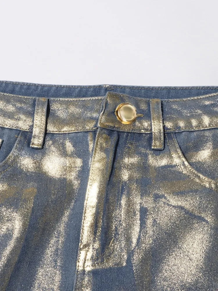same ANTHEM. Colorblock Denim Skirt – Casual Soulmate Streetwear with Pockets