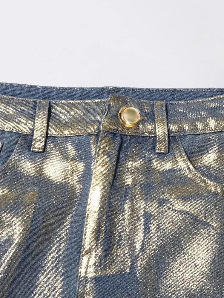 same ANTHEM. Colorblock Denim Skirt – Casual Soulmate Streetwear with Pockets