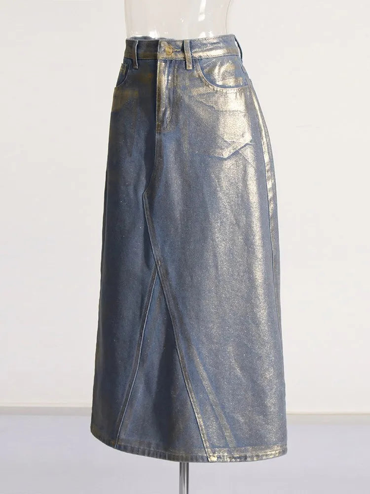 same ANTHEM. Colorblock Denim Skirt – Casual Soulmate Streetwear with Pockets