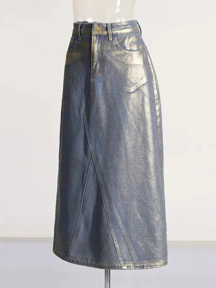 same ANTHEM. Colorblock Denim Skirt – Casual Soulmate Streetwear with Pockets