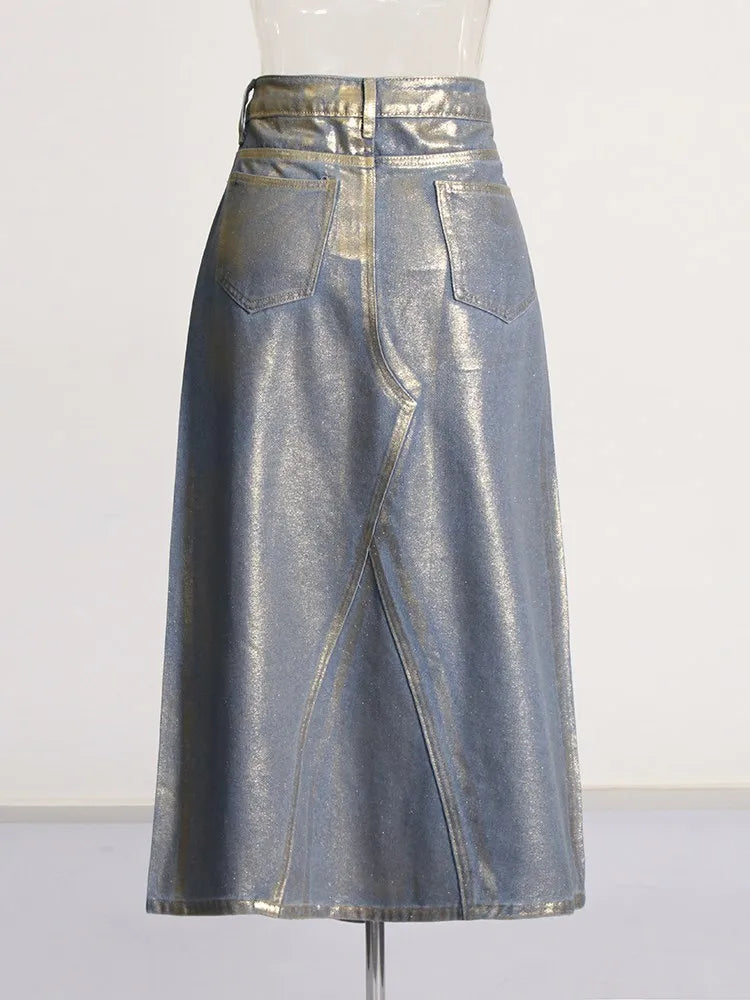 same ANTHEM. Colorblock Denim Skirt – Casual Soulmate Streetwear with Pockets