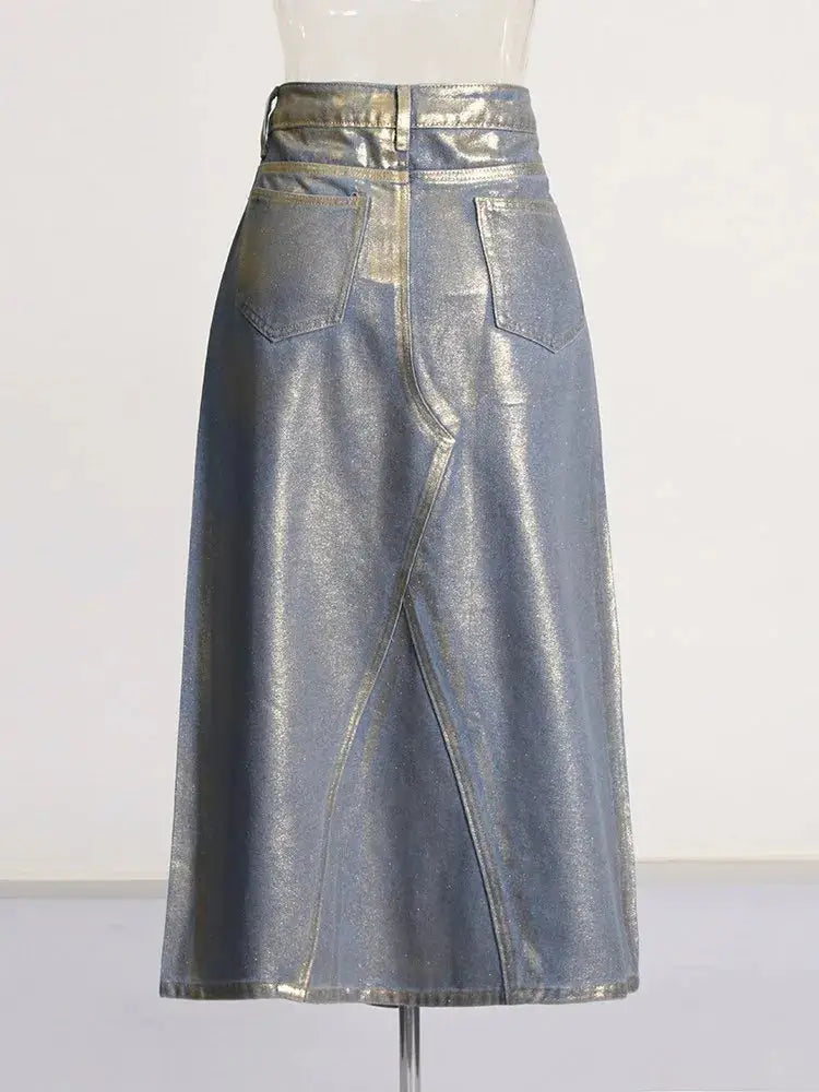 same ANTHEM. Colorblock Denim Skirt – Casual Soulmate Streetwear with Pockets