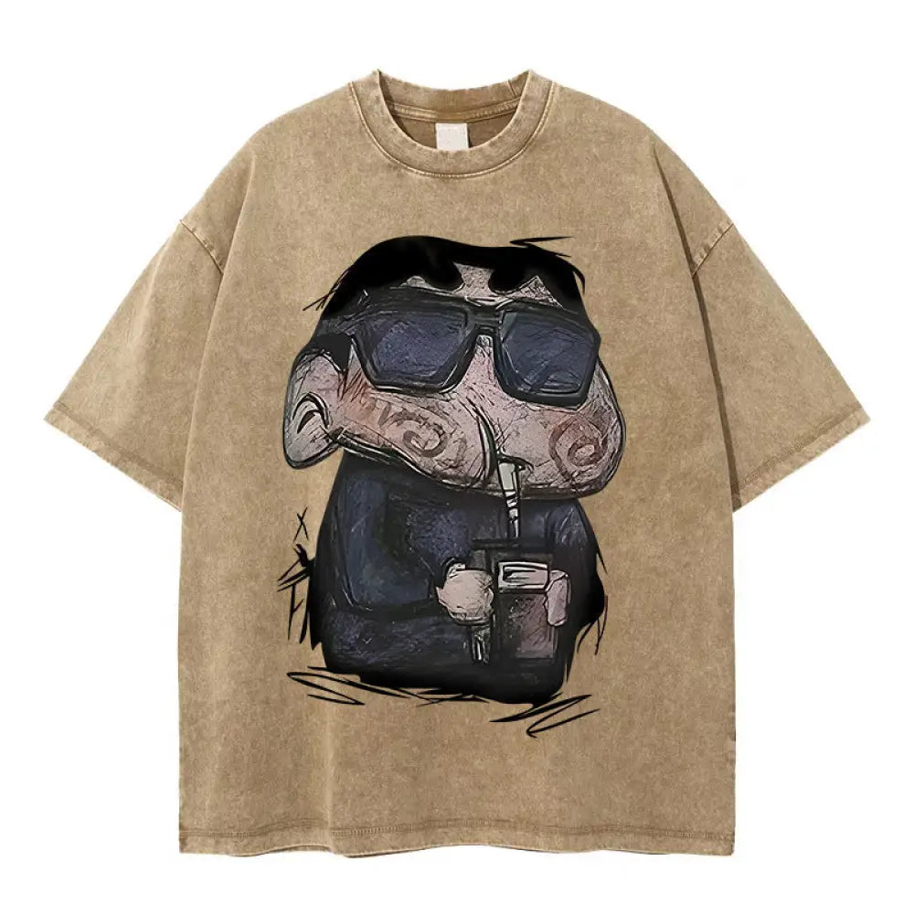 same ANTHEM. Distressed Washed Kikitee Tee – Loose High Street Soulmate Streetwear - Khaki / M