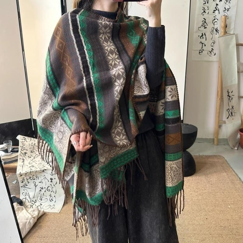 same ANTHEM. Ethnic Tassel Shawl – Soulmate Streetwear Scarf for Every Season - Green