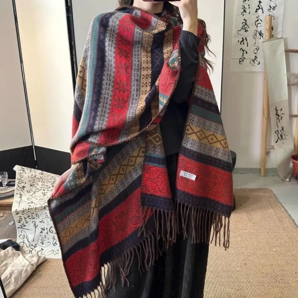 same ANTHEM. Ethnic Tassel Shawl – Soulmate Streetwear Scarf for Every Season - Red