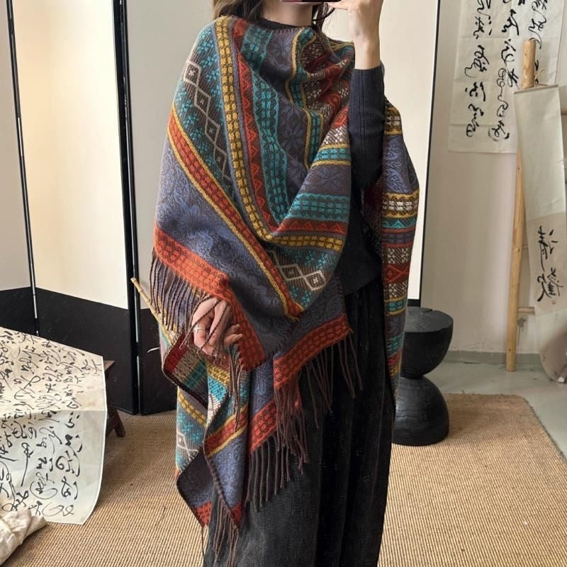 same ANTHEM. Ethnic Tassel Shawl – Soulmate Streetwear Scarf for Every Season - Blue